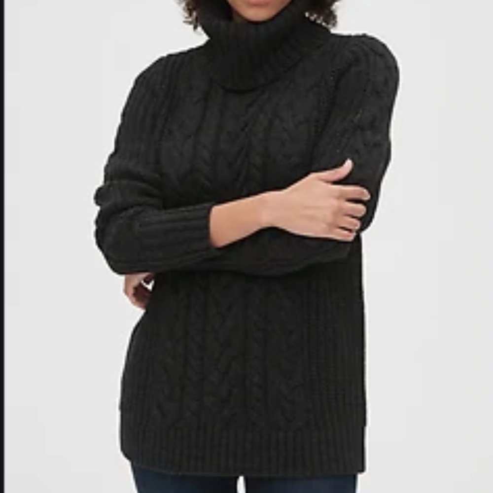 Tall large Cable-Knit Turtleneck Tunic Sweater